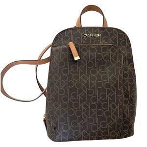 Calvin Klein Signature CK Logo Design Monogram Faux Leather Backpack